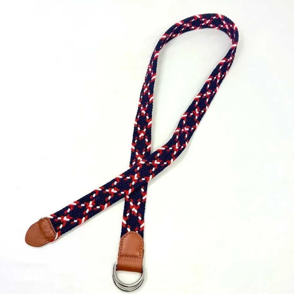 Dibi Red Blue White Woven Leather Tip D Buckle Stretch Nautical Coastal Belt